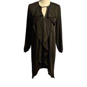 NWT BCBGMaxAzria Satin Ruffle Front Handkerchief Hem Cocktail Dress Black Small